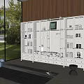 Modern White Decorative Cabinet With Glass Doors And Drawers In Interior