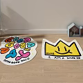 Stylish Shaped Carpets with Colorful Patterns Crown Design Smiley Face and Text 3d model