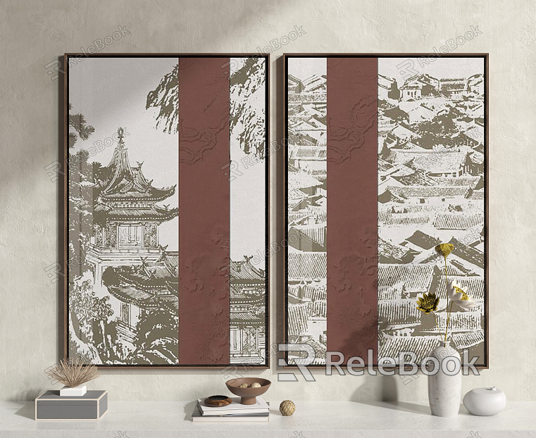 New Chinese Architecture Painting Hanging Picture Combination model