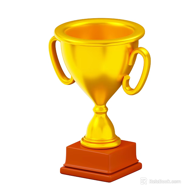 Decorative Gold Trophy Ornament Set With Double Handles And Red Base 3d model 