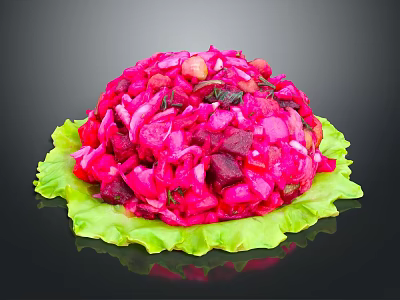 Fresh Colorful Pink Fruit Salad Served On Green Lettuce Leaves 3d model