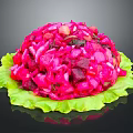Fresh Colorful Pink Fruit Salad Served On Green Lettuce Leaves