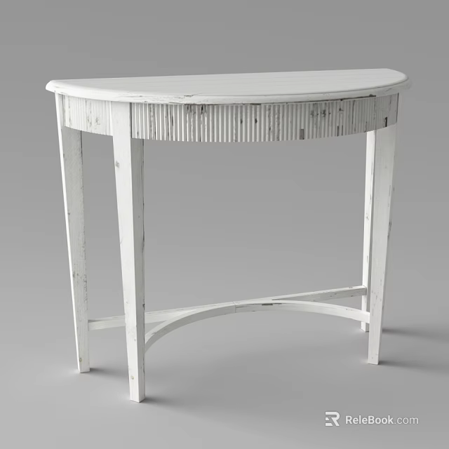 White Rustic Side Table With Curved Top And Ribbed Detailing Legs 3d model 