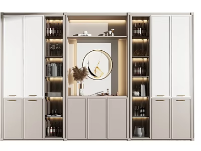 Modern Wine Cabinet Design With Glass Doors Open Shelves And Decorative Mirror 3d model