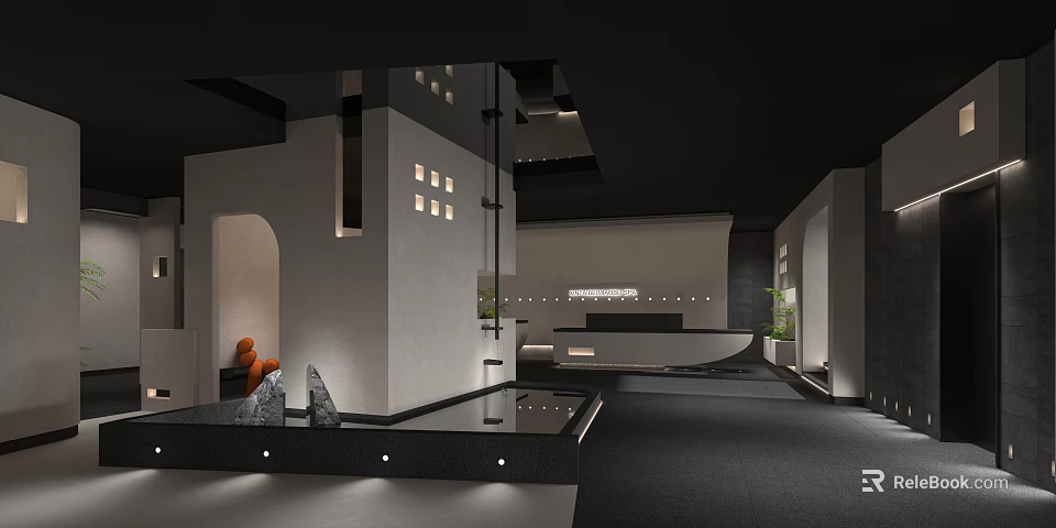 Modern SPA Sauna Interior With Minimalist Design And Water Features 3d model