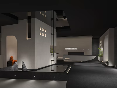 Modern SPA Sauna Interior With Minimalist Design And Water Features 3d model