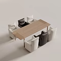 Modern Rectangular Light Wooden Dining Table Set with Six Chairs Two Black Four White