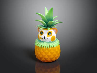 Game Movie Cartoon Character With Pineapple Shaped Body Green Leaves And Cute Animal Face 3d model