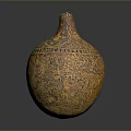 Decorative Gourd Shaped Daily Use Container With Yellow Black Intricate Carved Patterns 3d model