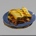 Appetizing Toasted Bread Slices On Blue Plate With Fresh Vegetables And Herbs