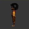 3D Model of Man with Curly Hair Wearing Yellow Shirt Brown Pants and Red Scarf