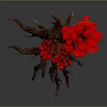 Vibrant Red Coral Like Plant with Thick Roots and Branching Structure