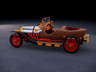 Vintage 1920 Ford Convertible With Wooden Body Red Wheels Classic Design 3d model
