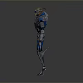 Futuristic Sci Fi Character With Metallic Armor And Blue Accents
