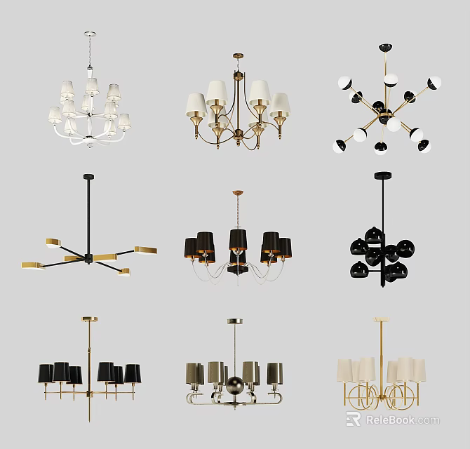 Modern Chandeliers In Multiple Designs Gold Black White Finishes For Home Decor 3d model 