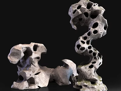 Unique Decorative Stone Wood Sculptures With Porous Holes And Natural Texture 3d model