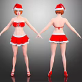 Woman In Santa Costume With Strapless Top White Skirt High Heels Front Back View