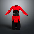 Elegant Red Black Long Sleeve Outfit With Black Belt Fashion Design