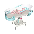 Mobile Baby Crib With Light Blue Frame Transparent Guardrails And Wheels