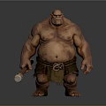 Muscular Shirtless Man with Large Build Holding Hammer Wearing Simple Shorts Against Grey Background