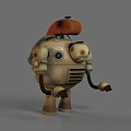 Vintage Mechanical Robot Game And Movie Character With Round Body Red Top And Yellow Eyes