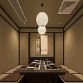 Japanese Style Private Dining Room With Paper Lanterns And Decorative Painting