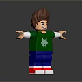 Lego Minifigure With Brown Hair Green Star Shirt Blue Pants Striped Shoes Outstretched Arms Smiling