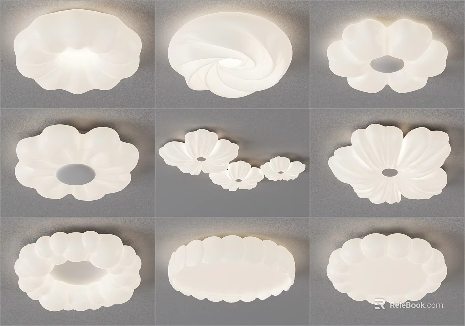 Elegant White Ceiling Lights With Various Decorative Shapes And Modern Designs 3d model 