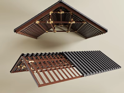 Wooden Ceiling Design With Lattice Structure Brass Connectors And Tile Roof 3d model