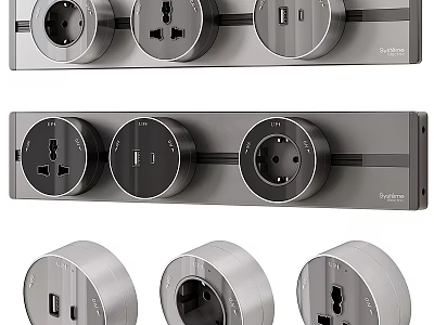 Modern Electrical Switch Panel with Multiple Outlets USB Ports and Sleek Metallic Design 3d model