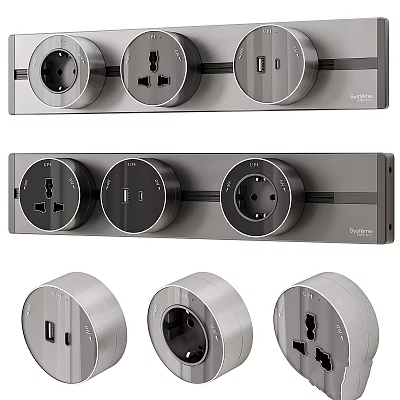 Modern Electrical Switch Panel with Multiple Outlets USB Ports and Sleek Metallic Design 3d model