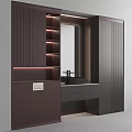 Sleek Modern Bathroom Vanity With Black Washbasin Mirror LED Lighting And Wooden Cabinets