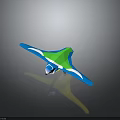 Blue And Green Bird With White Edges Gliding On Gray Background With Reflection