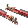 Electric Toy Train Set With Vintage Locomotive Red Black Carriages For Kids