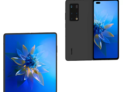 Foldable Smartphone Unfolded Large Display With Blue Flower Design And Rear Camera On Black Body 3d model