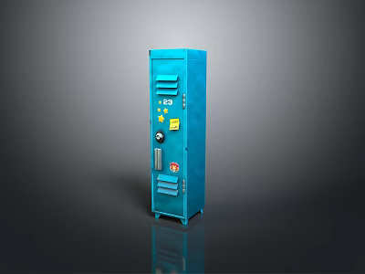 Blue Vertical Metal Storage Cabinet With Multiple Doors And Control Panel 3d model