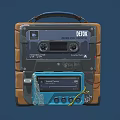 Vintage Headphone Speaker Cassette Player With Portable Handle And Retro Brown Blue Design