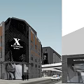 Modern Commercial Street With Glass Facade Buildings And Pedestrian Activity