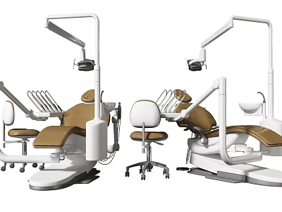 Modern Dental Medical Equipment Featuring Treatment Chairs Lights Stools And Accessories 3d model