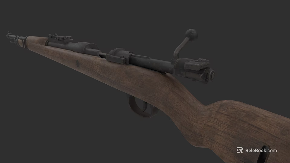 Classic Vintage Bolt Action Rifle With Wooden Stock And Metal Parts 3d model 