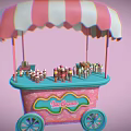 Colorful Ice Cream Cart Featuring Stripe Awning Pink Body Blue Wheels And Assorted Treats