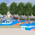 Outdoor Children's Playground Play Equipment With Slides Climbing Frames Water Sprinklers And Colorful Floors
