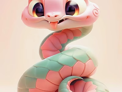 Cartoon Style Cute Snake Art Installation with Pink Green Spiral Body and Big Eyes Design 3d model