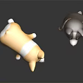 Two Corgi Toy Figures One Lying Down And One Standing On Dark Surface With Reflection 3d model