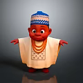 Cartoon Child with Red Blue White Hat White Robe Orange Necklaces Embroidered Chest Open Arms