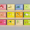 Decorative Lights Illuminating Vibrant Fruit Patterned Packaging Boxes Arranged In 3x4 Grid 3d model