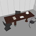 Modern Wooden Desk With Black Chairs White Lamp And Books In Minimalist Open Space