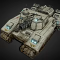Military Combat  Tank With Tracks Cannon Headlights And Weathered Armor Design