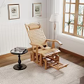 Wooden Recliner Lounge Chair With Ottoman Beside Small Table And Floor Lamp Near Window