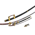 Traditional Japanese Swords With Black Scabbards And Golden Decorations In Various Lengths